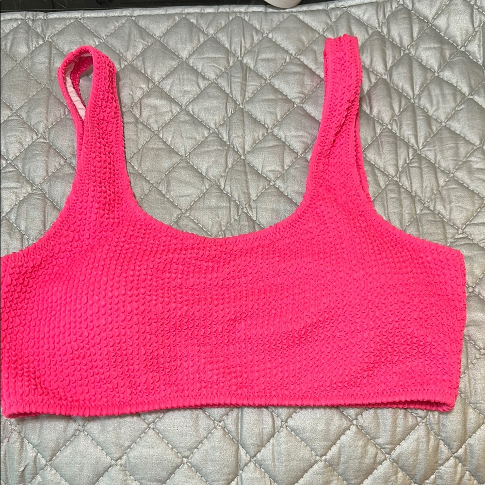 Vibrant Pink Textured Crop Swim Top